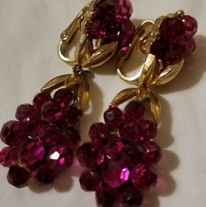 Vintage Trifari briolette fuschia glass earrings